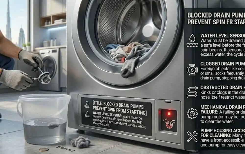 Blocked Drain Pumps Prevent Spin from Starting